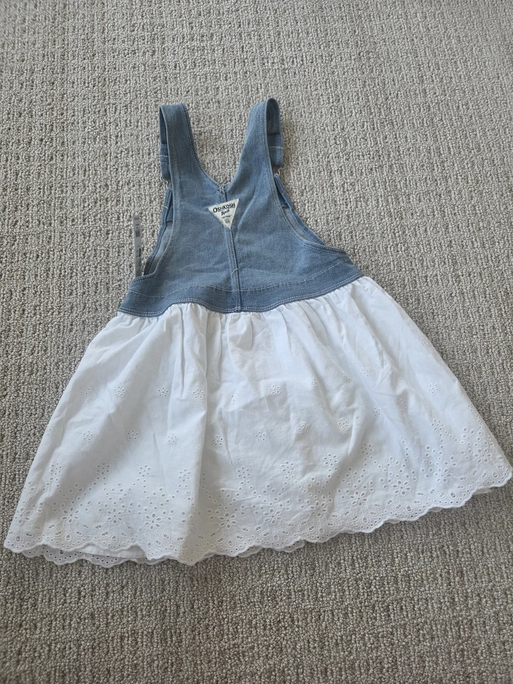 OshKosh B'gosh Blue Denim Overall Dress with White Eyelet Skirt
